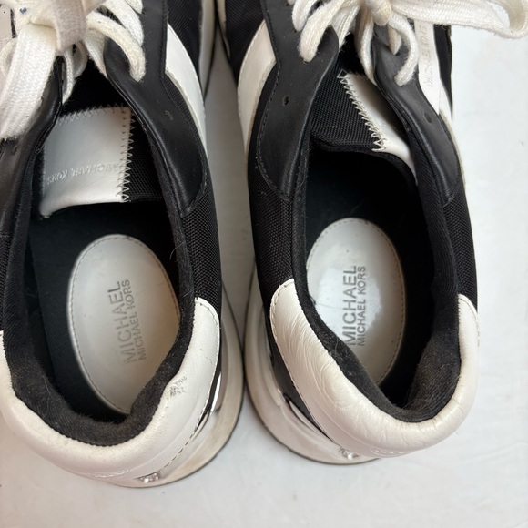 Michael Kors Black White Miles Leather and Nylon Trainer Sneakers Shoes size 10